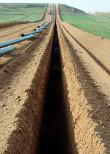 Pipe laying in progress in the countryside
